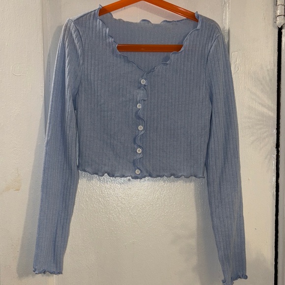 SHEIN Other - SHEIN Light Blue Ribbed Button-Down Top